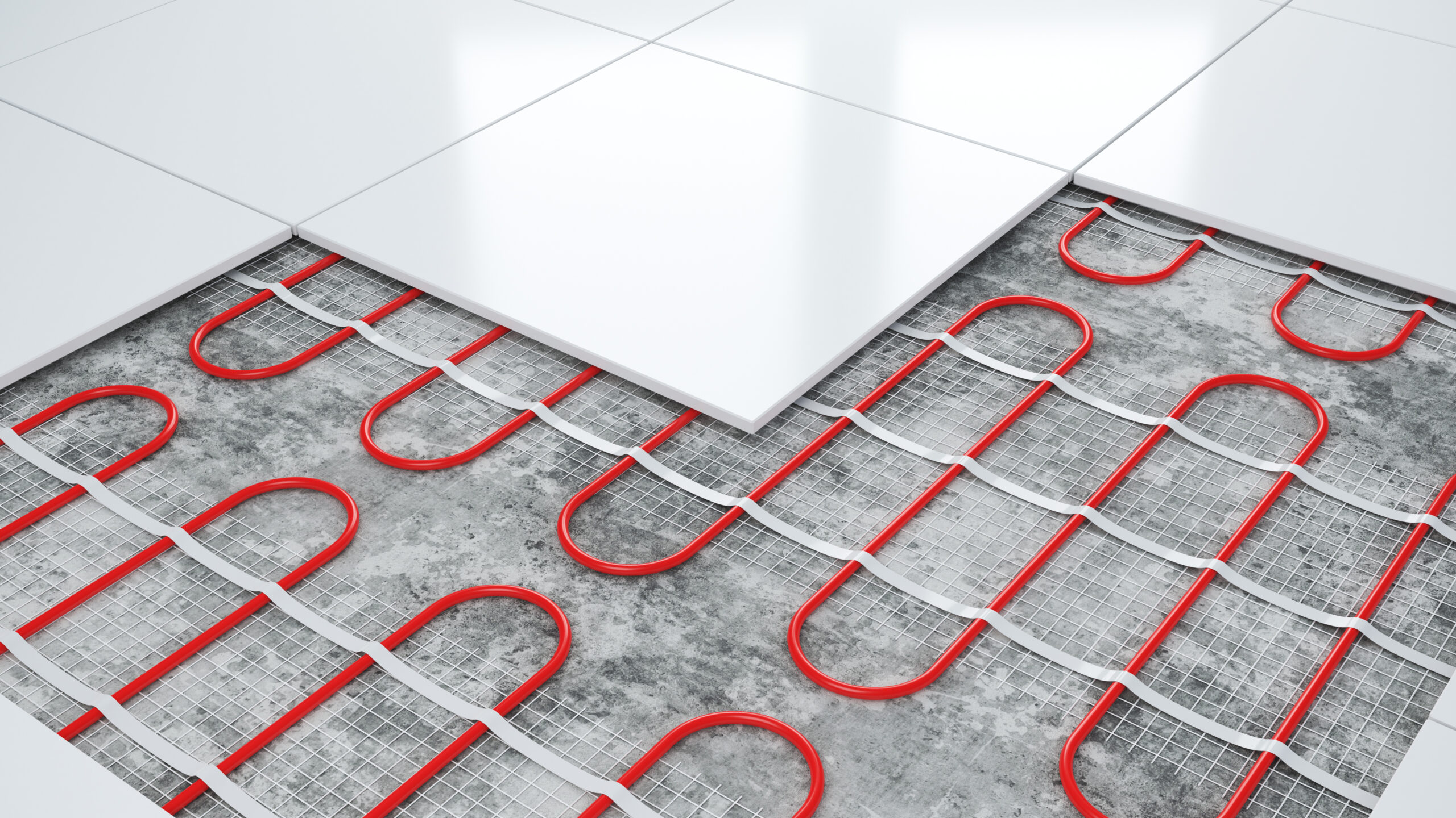 Underfloor heating under a tiled floor.