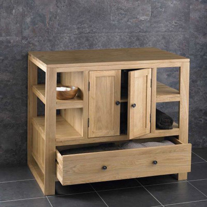 Cube Natural Oak 900mm Free Standing Storage Unit with Drawer and Cupboard