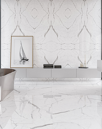 Carrara White Marble Effect Polished Porcelain Bathroom Tiles