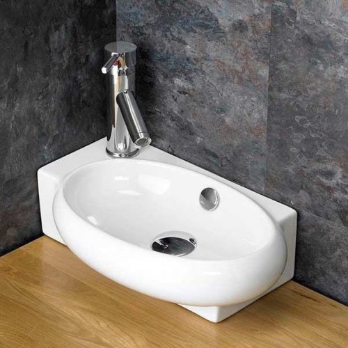 A white ceramic left-hand basin