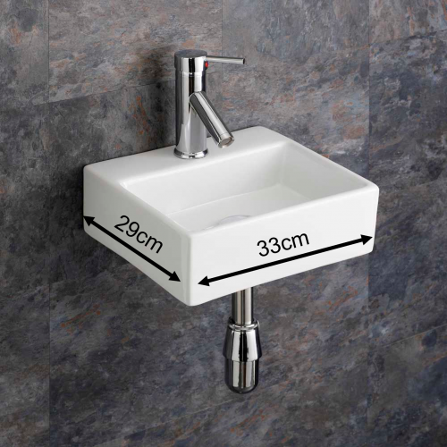 Small Rectangular Bathroom Basin White Ceramic 330mm x 290mm Cloakroom Salerno