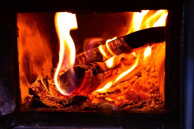 Closeup of a wood-burning stove.